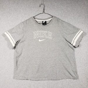 Nike Gray Swoosh Graphic Tee‎ Shirt Womens Plus Size 1X White Trim Heathered